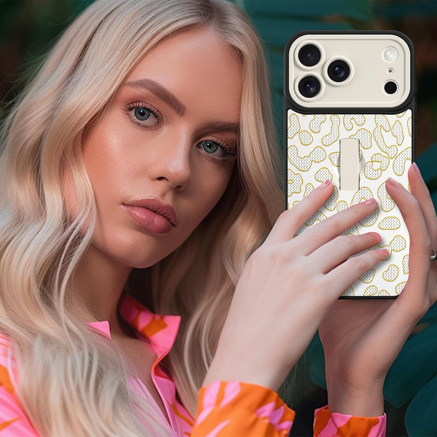 Compatible with iPhone 17 Pro Max Case with Finger Strap Stand, Trendy Glitter Leopard Print Phone Case for Women Men, Full Camera Protection Shockproof Protective Cover, White Leopard 2 - Image 6