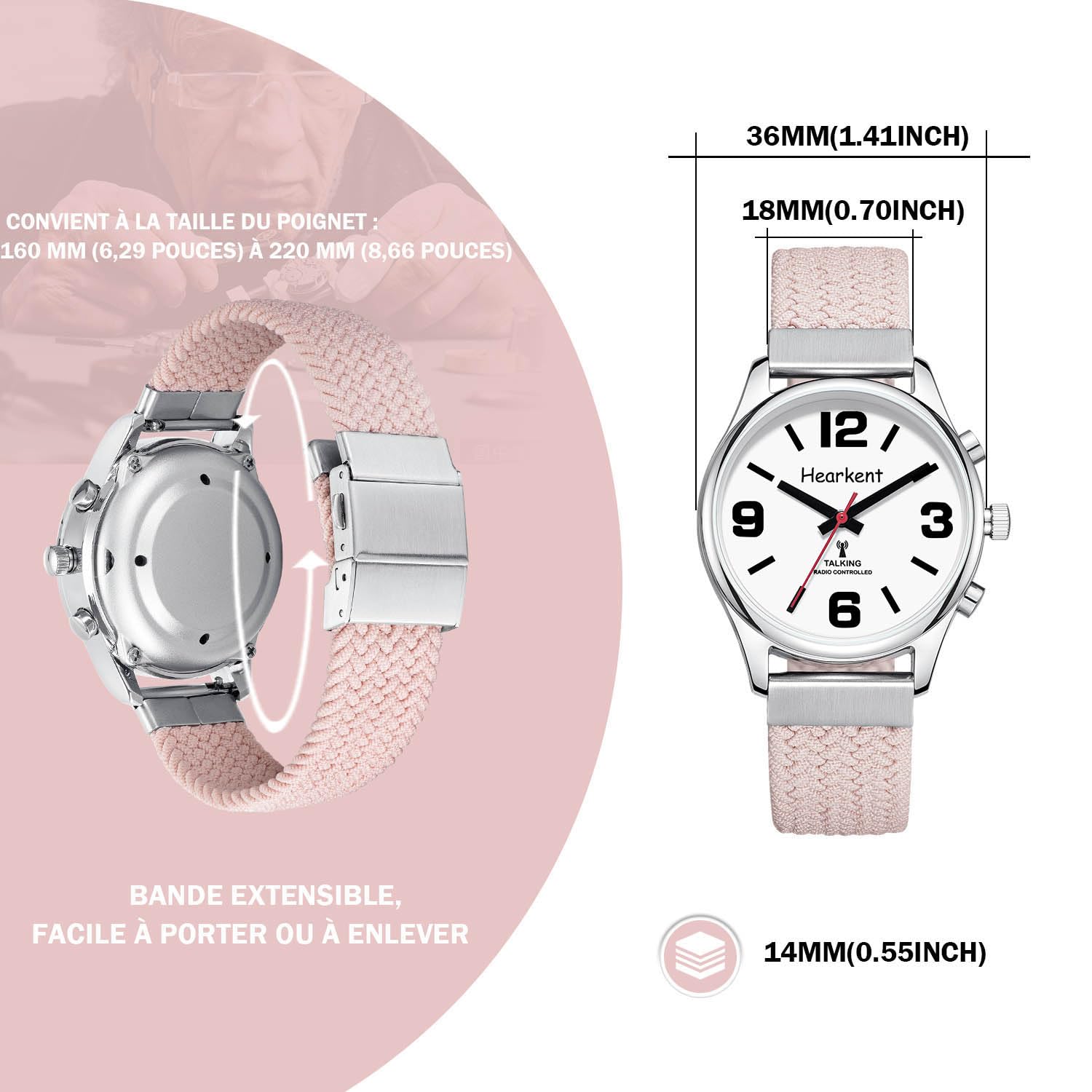 Hearkent Orologio parlante da donna con voce francese grandi numeri per persone ipovedenti, ciechi o anziani