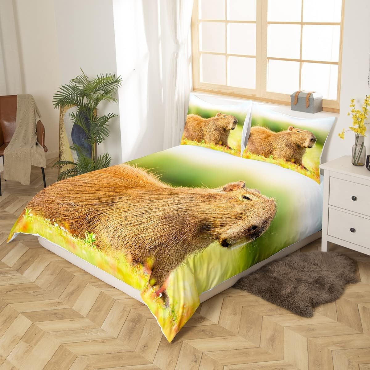 Poszwa na kołdrę 180 Kołdra Edredon 260x240 Capibara Animal 3D Poszewki na kołdrę Miękka mikrofibra Pościel 3-częściowa z zamkiem błyskawicznym i 2 poszewkami na poduszki J-3038