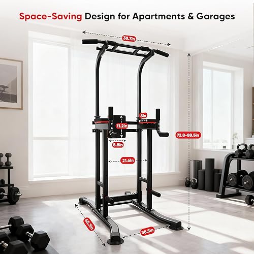 Miniatura 8 de Outdoor Basic Torre eléctrica con barra de dominadas y estación de inmersión, capacidad de 1600 libras, marco de acero resistente de altura