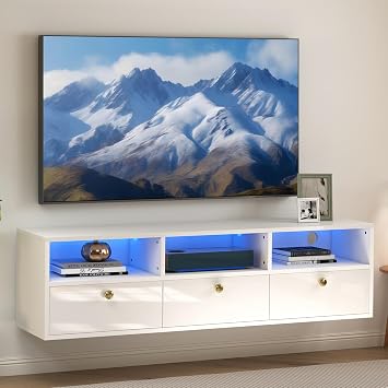 COSVALVE Floating TV Unit 130cm with LED Lights, Wall Mounted TV Cabinet