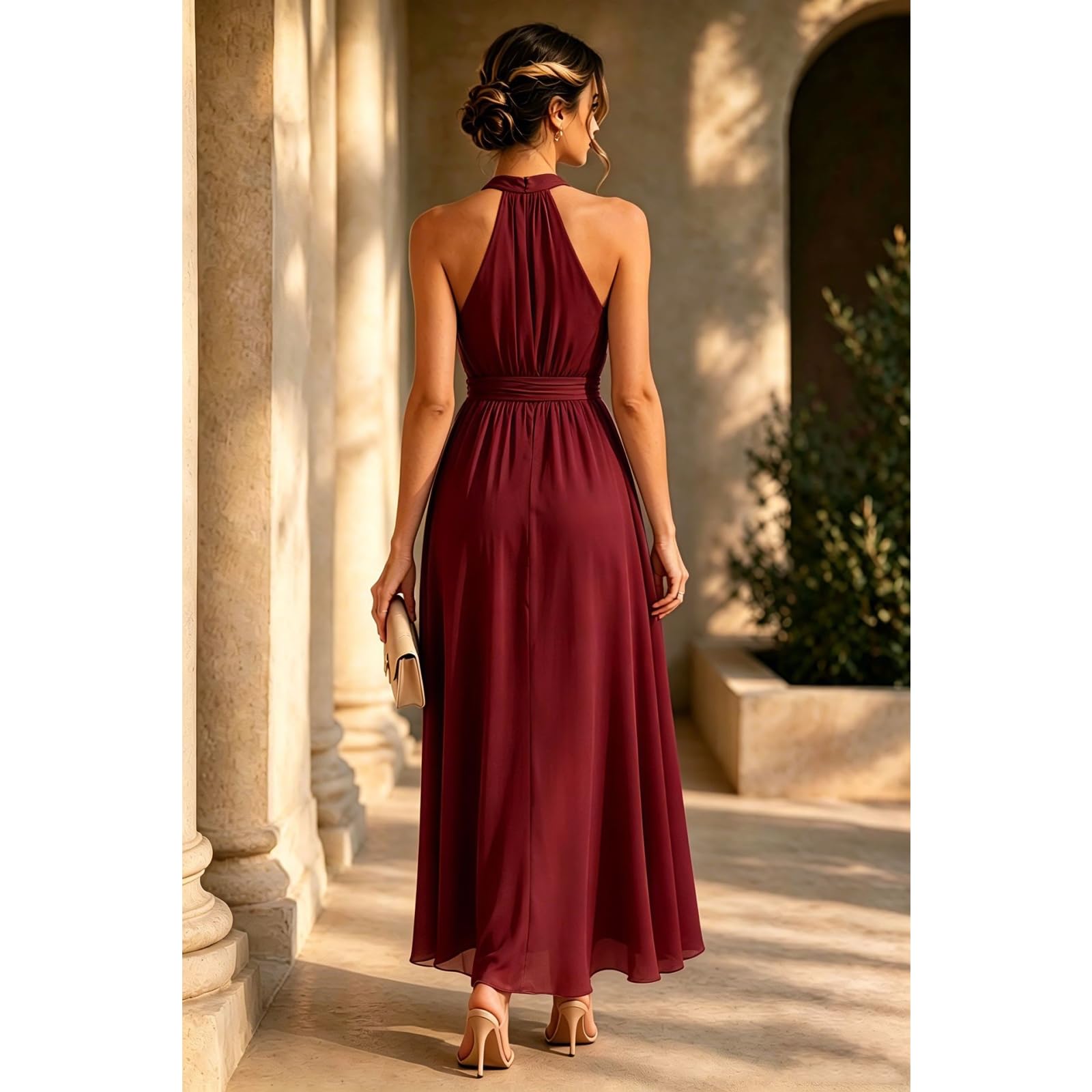 GFZMF - Vestido de gasa con cuello halter para mujer, cintura alta, dobladillo asimétrico, vestido midi para invitada de boda, fiesta de noche, cóctel, cita nocturna