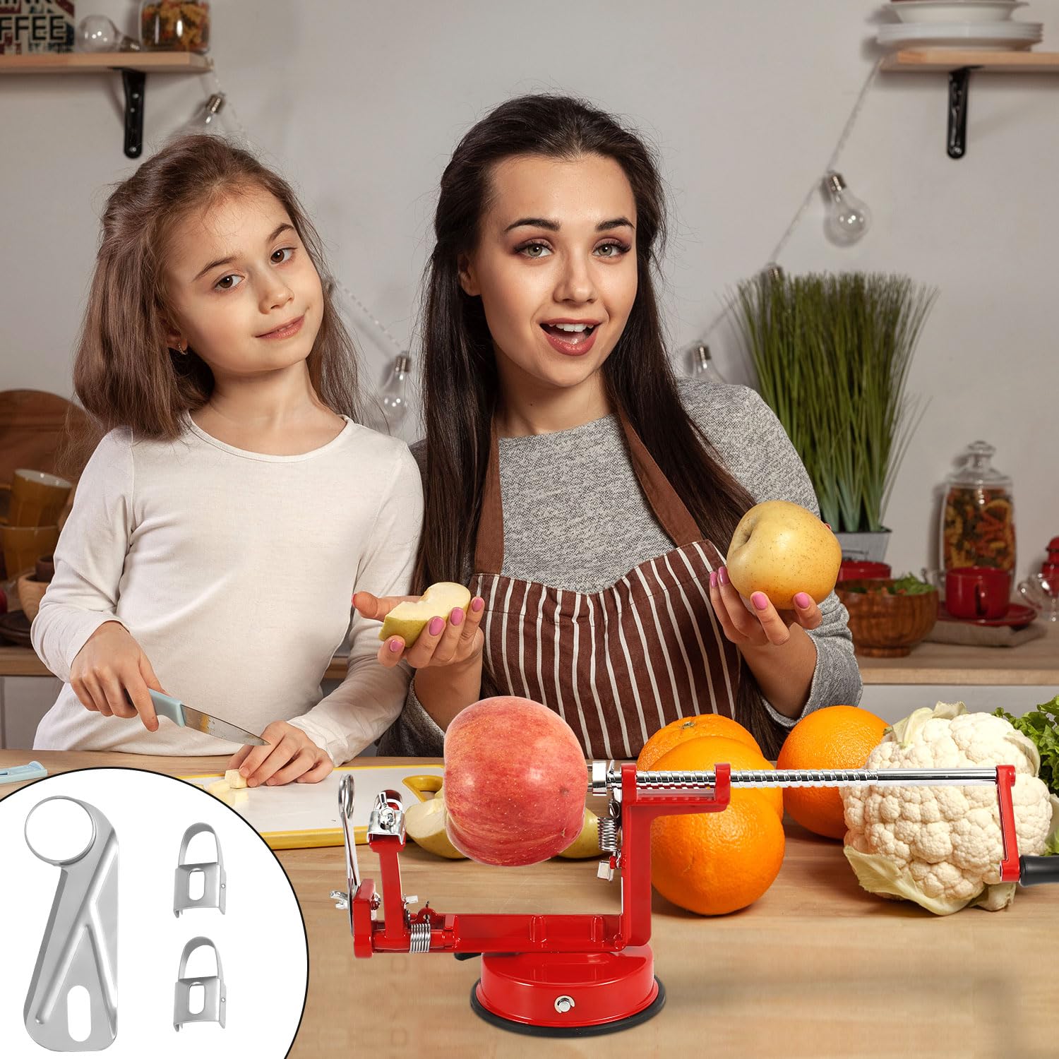 3 Acero Inoxidable Cuchillas de Repuesto para Pelador de Manzanas, Universales 2 Cuchillas para Pelar con 1 Cuchillas para Cortar y Quitar Núcleos con Caja Almacenamiento para Cocina