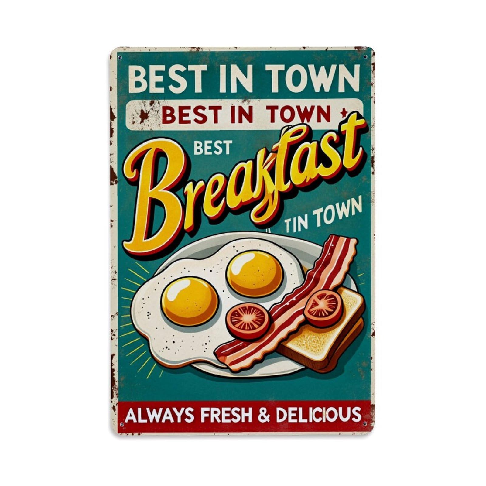 Enderetf Vintage Breakfast Plate With Eggs Bacon And Toast Tin Sign Metal Poster, Home Bar Garage Man Cave Cafe Indoor & Outdoor Wall Decoration 8X12inches