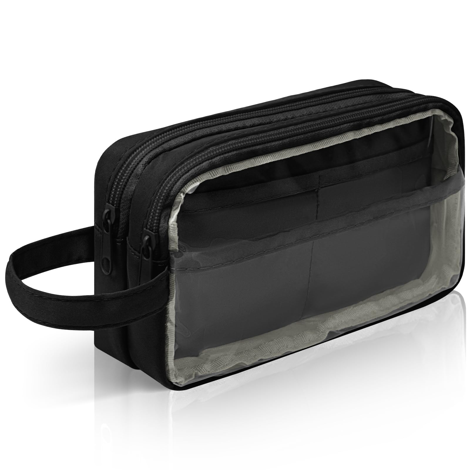 TIECHI Large Capacity Pencil Case – Black Pencil Case with Clear Window, Double Layer Design & Multi-Compartment Storage, Stationery Set for School Supplies, Back to School Stationery Supplies (Black)