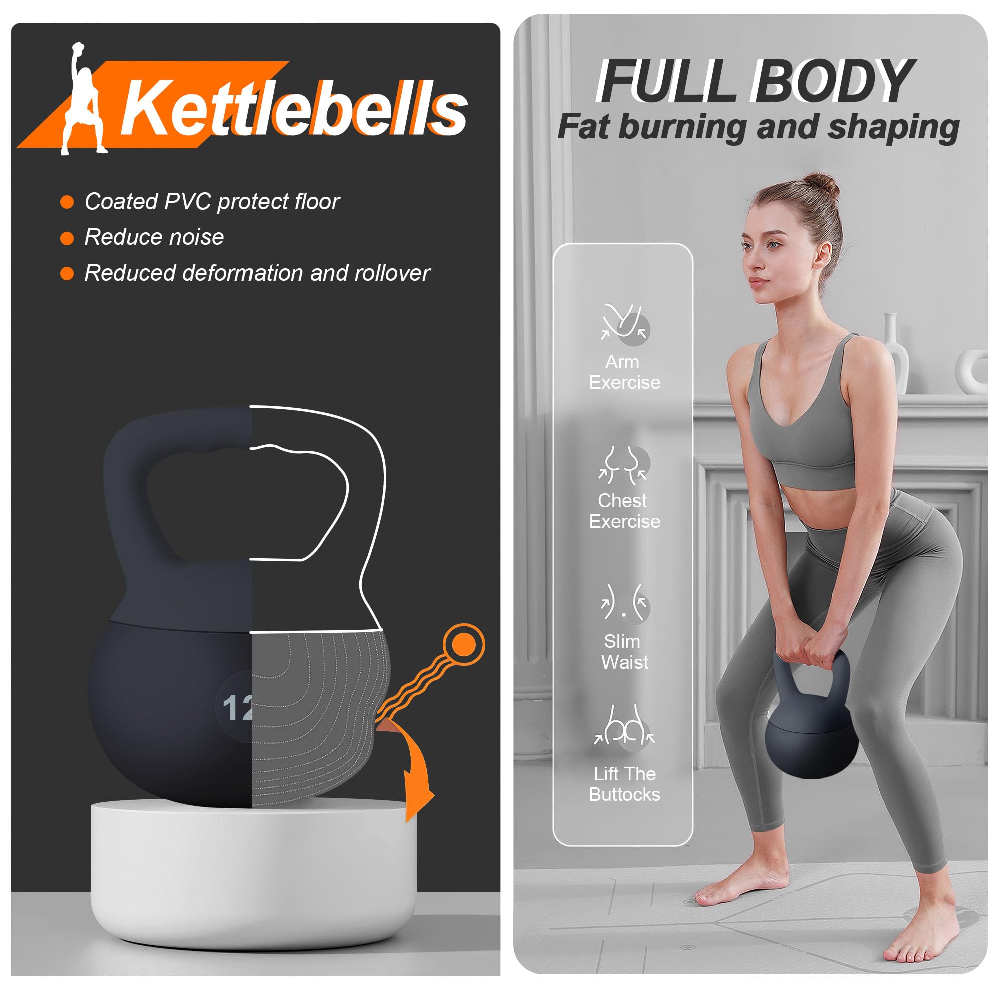 sogesfurniture Kettlebell morbidi, kettlebell sicuri per allenamento della forza, pesi riempiti di sabbia di ferro, kettlebell per allenamento della forza, per donne, uomini, bambini