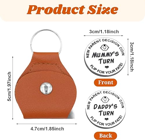 Miniatura 7 de Nueva moneda de decisión para padres con funda de cuero  Mommy vs Daddy Turn  Divertido recuerdo para compartir deberes de cuidado del bebé y tareas
