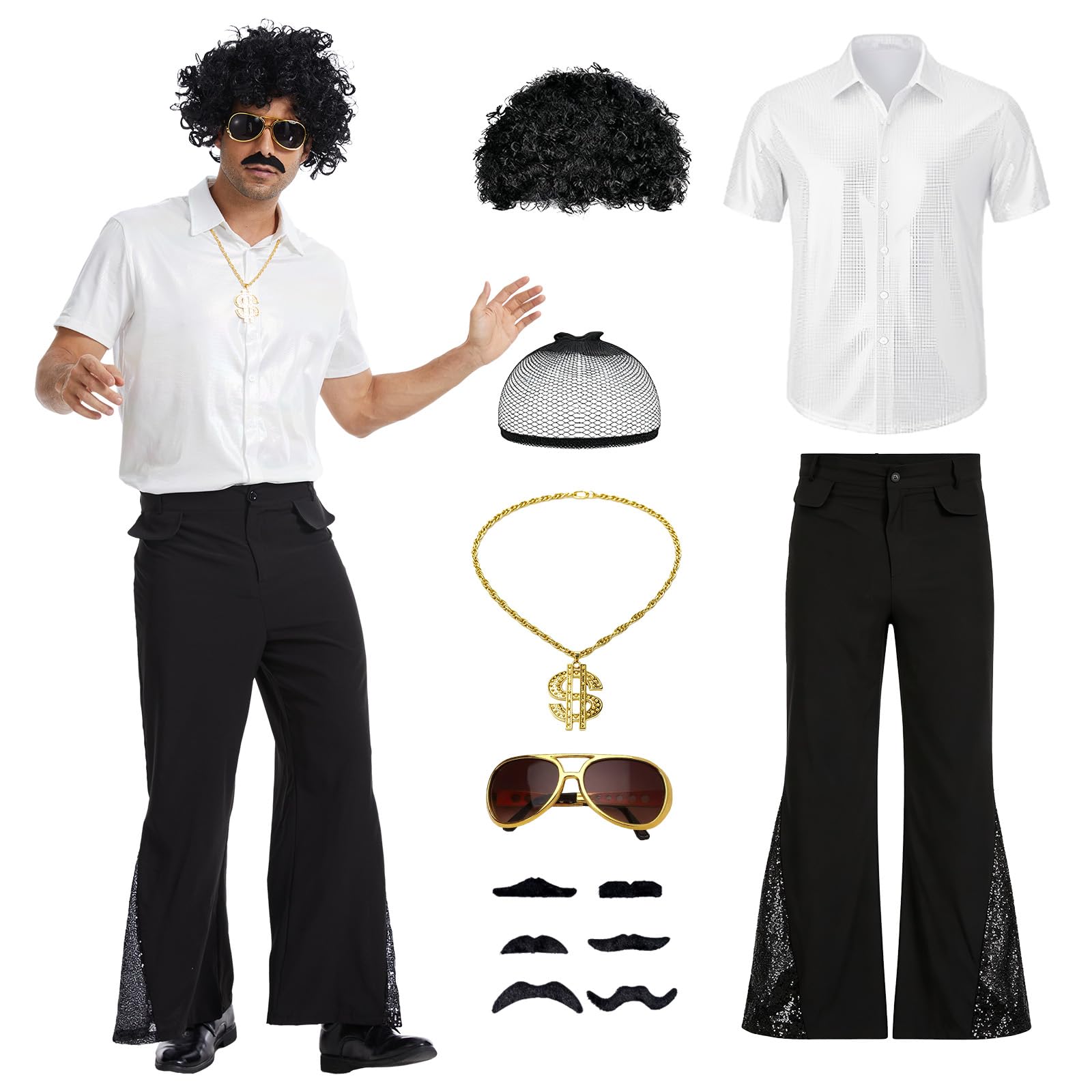Photo 1 of YLZFEQFN Men's 70s Disco Outfit - White, X-Large