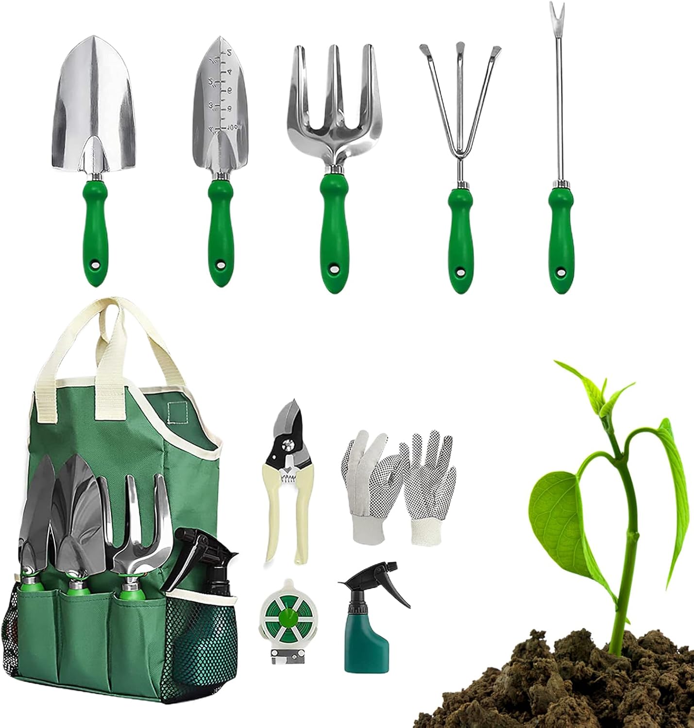 Gardening Tool Set Kit - Shears Shovel Rake, 11 Piece Gardening Tools Collection, Durable Steel Handle Material, Women Mom Beginners Plant Trees, Yard Garden Flower Men, For Lawn Outdoor Home Maintena