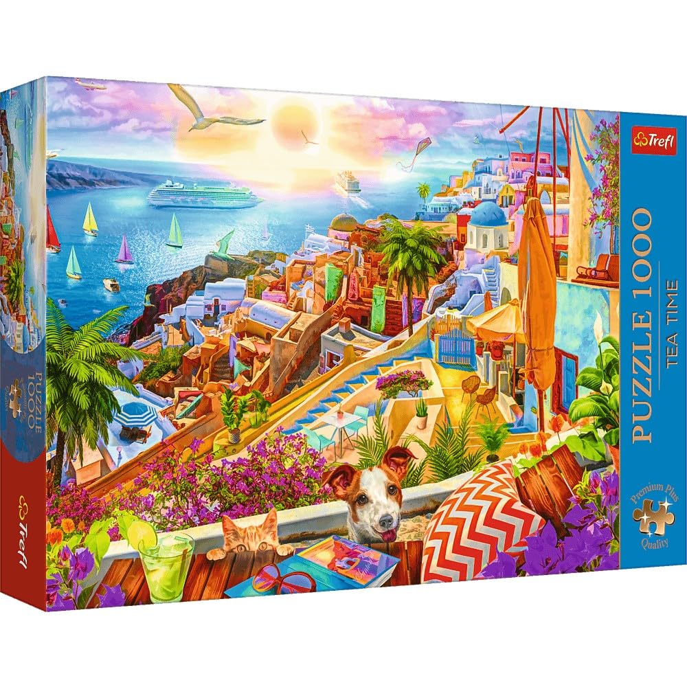 Trefl Premium Plus Quality - Tea Time Puzzle - Glimpse of Santorini - 1000 Pieces, Series of Painted Nostalgic Images, Perfectly Matching Tiles, for Adults and Children from 12 Years