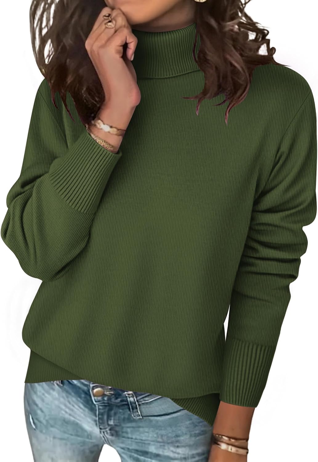 Zeagoo Women's Turtleneck Sweater Long Sleeve Spilt Hem Casual Knit Pullover Chunky Fall Winter Jumper Top 2026