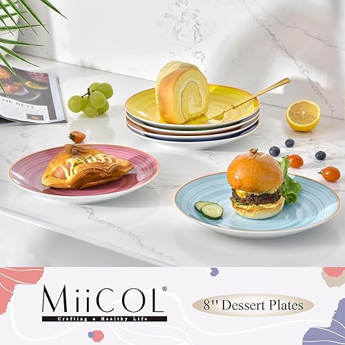 Miniatura 2 de Miicol Juego de Platos de Postre de Cerámica de 6, Platos de Aperitivo Coloridos de 8 Pulgadas, Platos de Ensalada Apilables, Platos de Cena