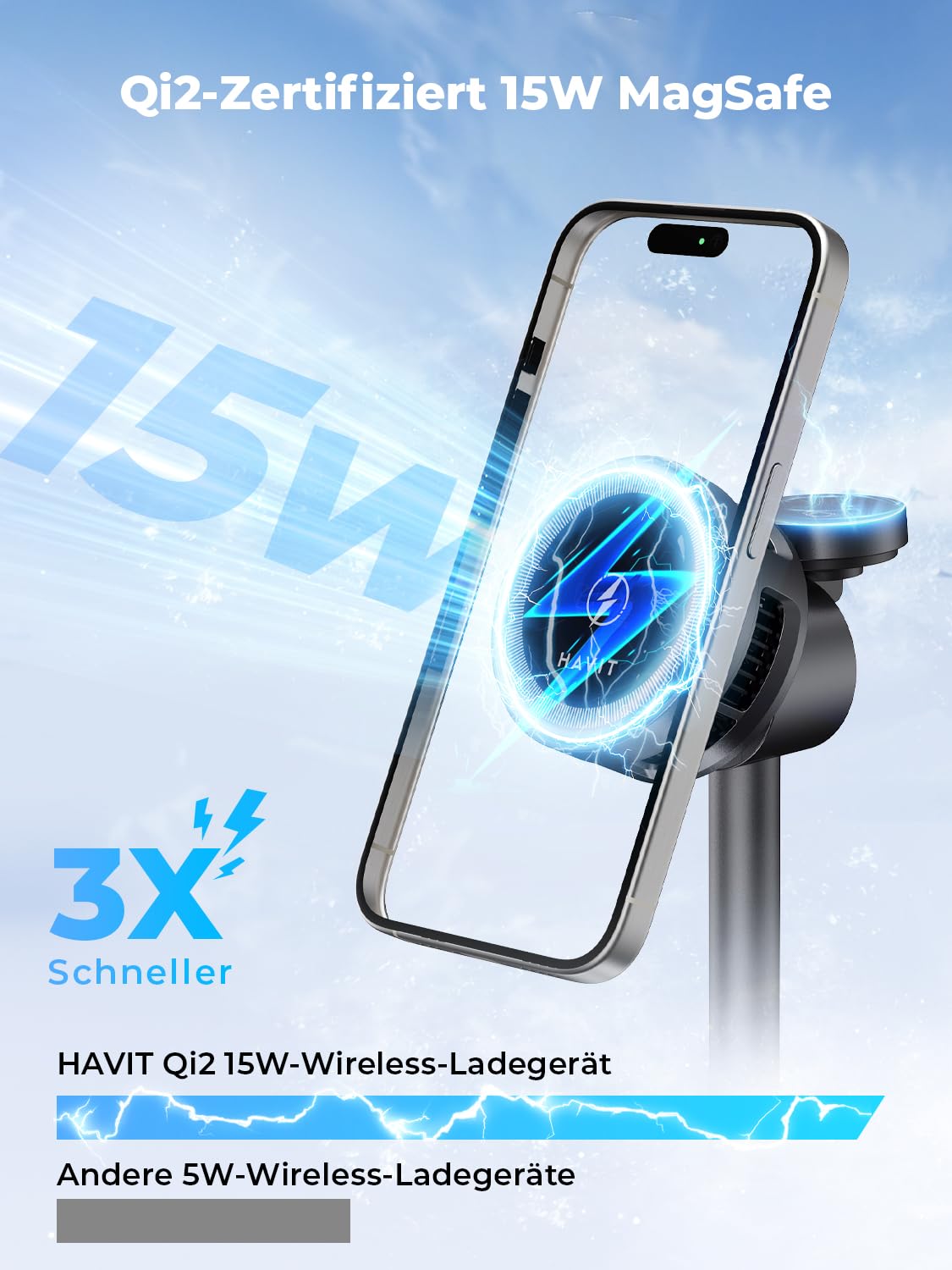 Havit Qi2 MagSafe Stazione di ricarica con raffreddamento attivo, caricabatterie 3 in 1 per Apple Watch e iPhone, caricatore wireless per iPhone 17/16/15/14/13/12 Max/Air/Plus/Pro, Apple Watch