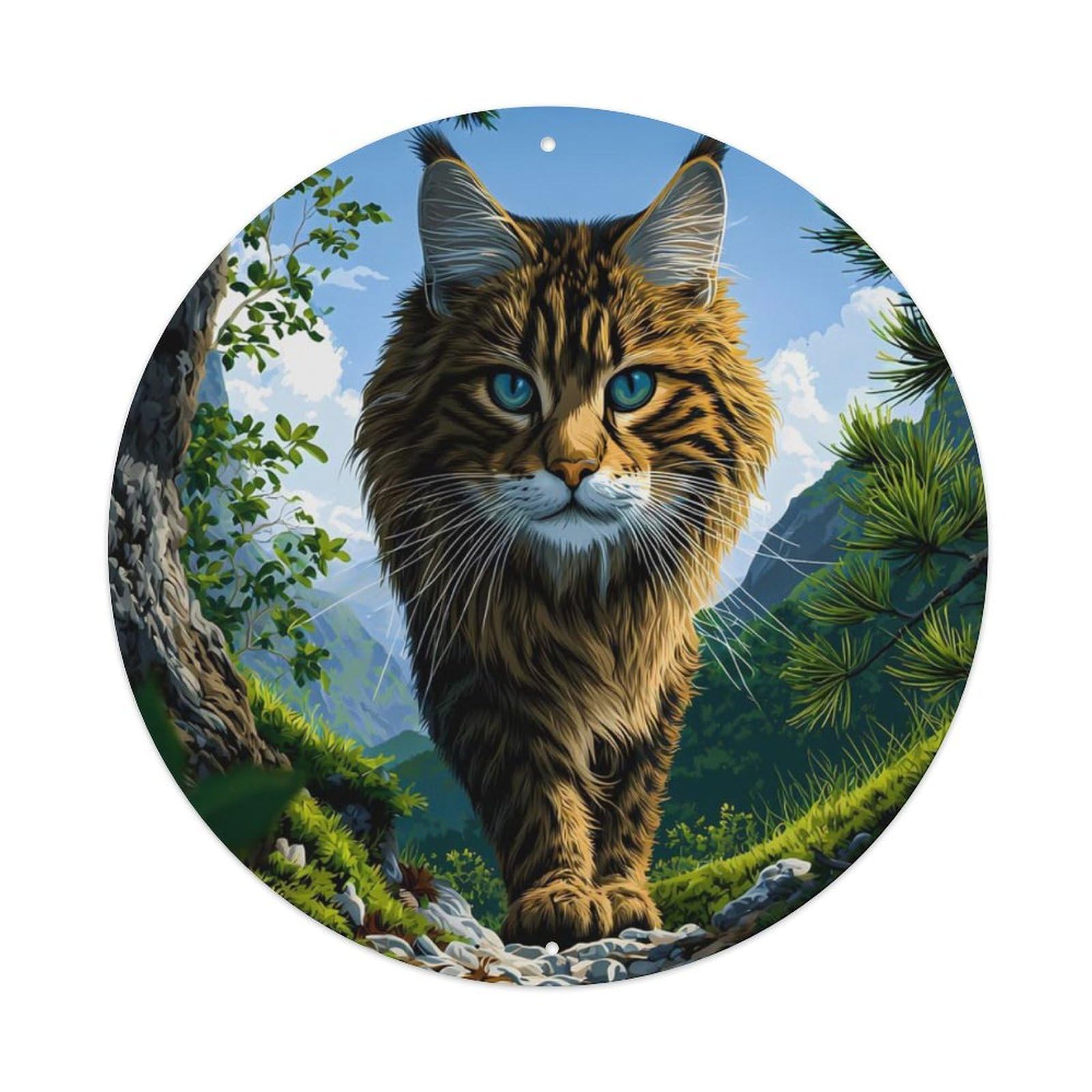 Animal Lynx Wildcat Walking Mountain Forest Path Vintage Metal Tin Sign Plaque Wall Decor for Cafe, Club Bar, Office, Garden Metal Poster 8x8Inch