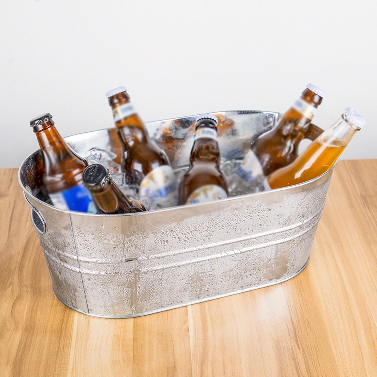 Eiskübel für drinnen und draußen, verzinkte Getränkewannen, isolierte Getränkewanne, 15 Liter, großer Getränke- und Weinkühler, kaltes Bier, Getränke, Eiskübel für Zuhause, Partys, Getränkefass