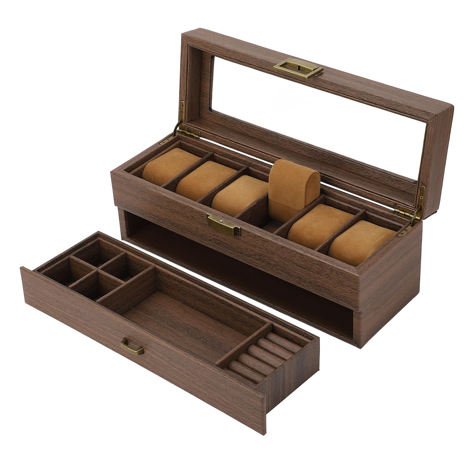 Haofy Organizer Porta Orologio a Doppio Strato a 6 Slot con Copertura in Vetro Temperato Trasparente per gli Amanti dei Gioielli