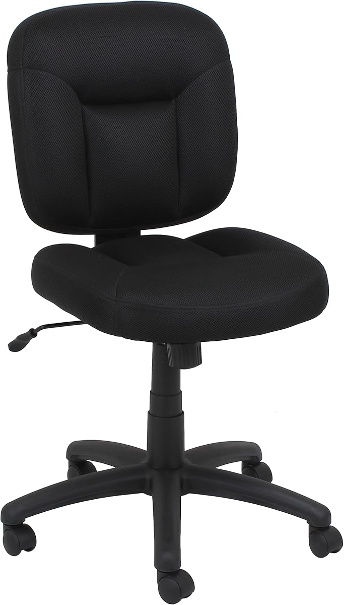 Amazon Basics Low-Back Armless Office Desk Chair with Back Support, Adjustable Height, 360 Degree Swivel, Fabric Upholstery, Rolling Wheels, Black