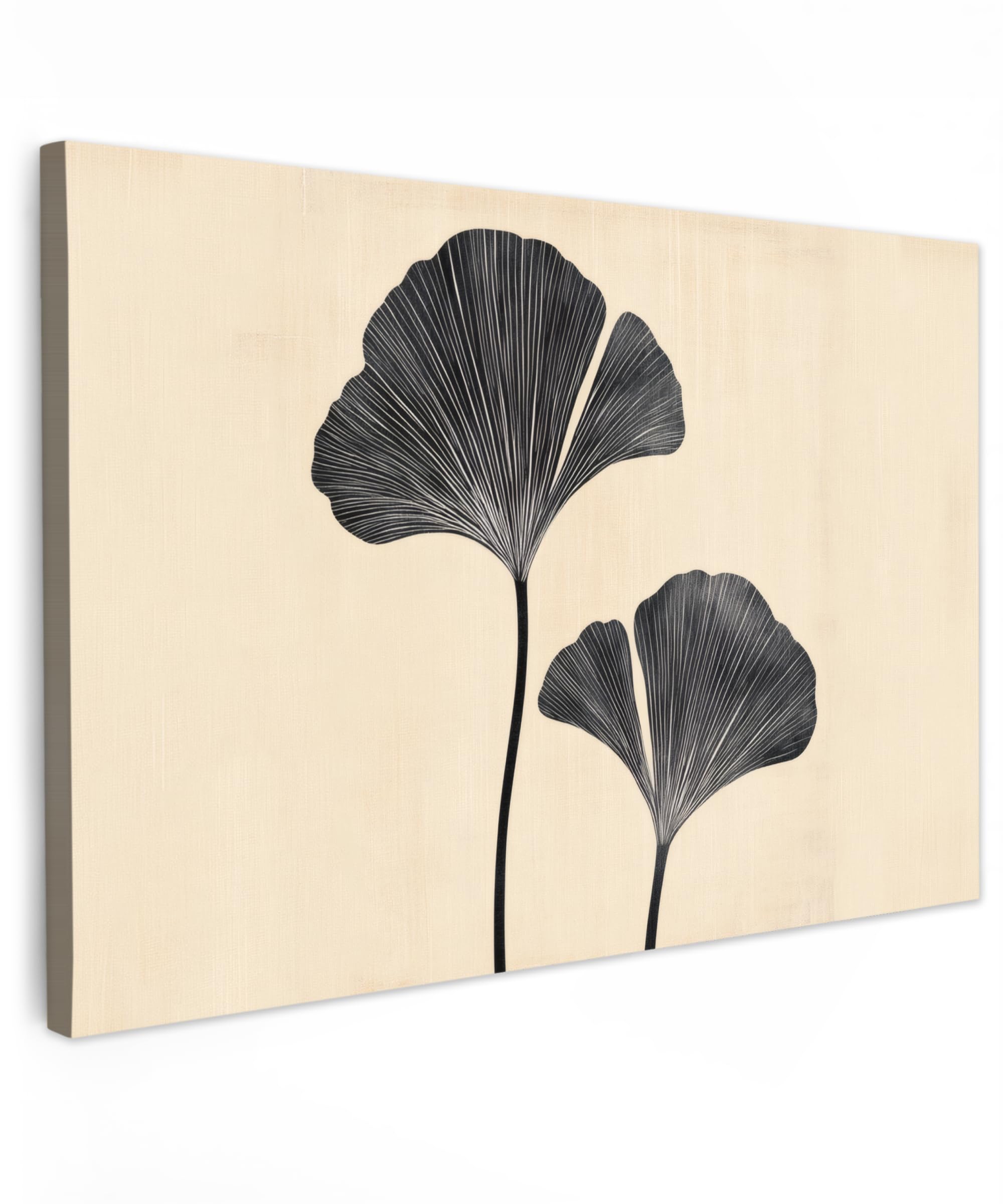 MuchoWow© Canvas Wall Art 35"x24" / 90x60 cm Decor Prints for Living Room Decorative Canvases Hall Artwork Leaves - Minimalist - Black