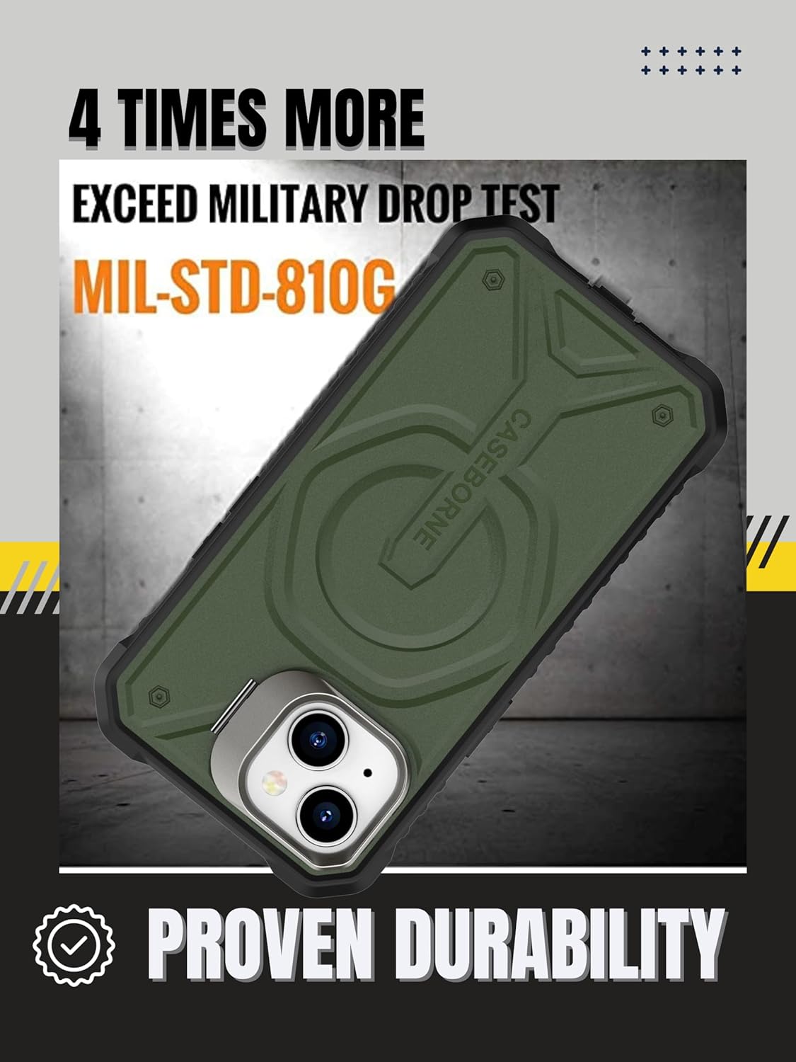 CaseBorne Compatible with iPhone 15 Case - Compatible with MagSafe, Slim Yet Rugged with Tempered Glass Screen Protector, Includes Kickstand & Belt-Clip Holster - Green