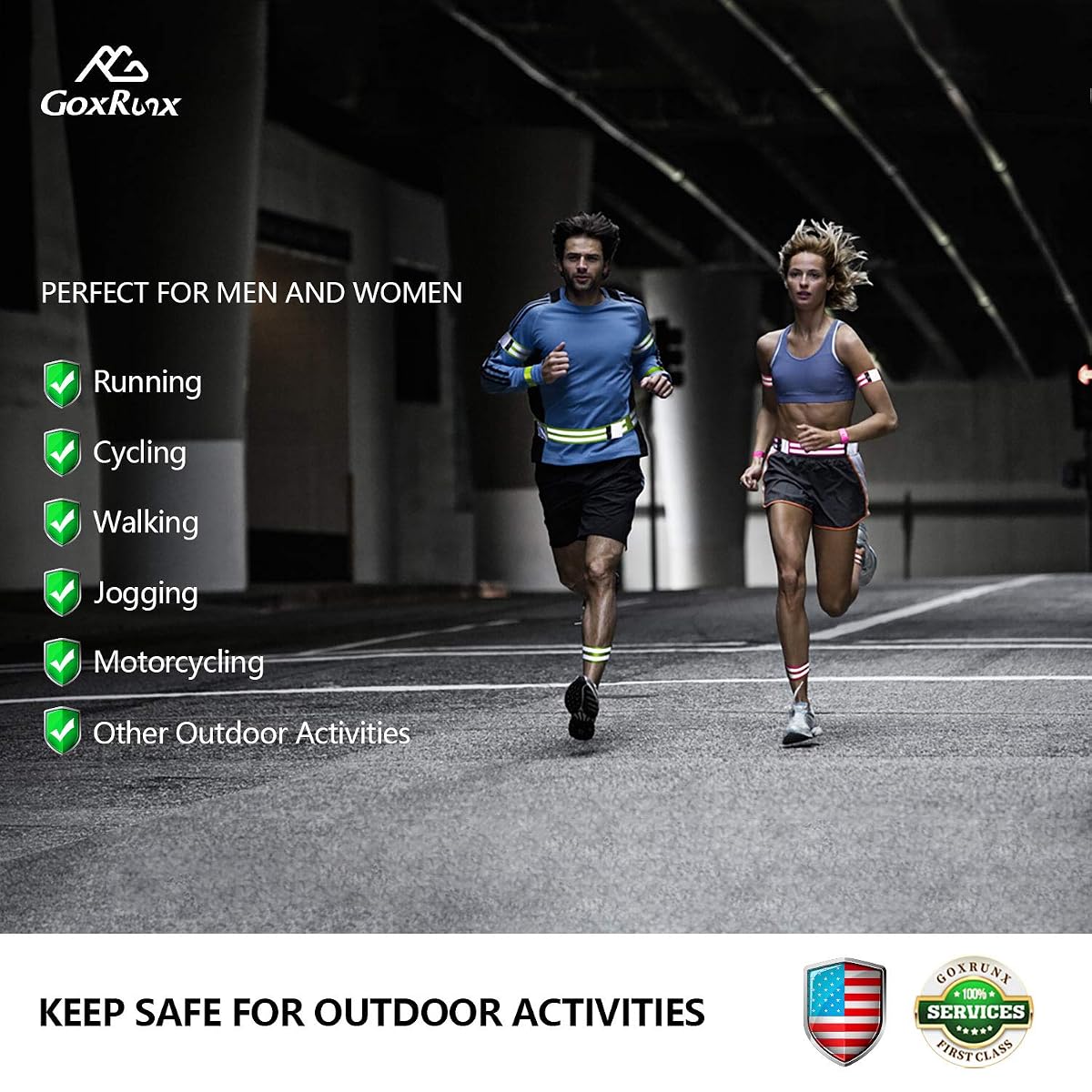 GoxRunx Reflective Bands Running Gear 6 Pack-Adjustable Reflective Armband Arm Wrist Ankle Leg Bands Reflectors -Reflective Tape Straps for Clothing Night Running Cycling Walking -Slap Bracelets Green image 1