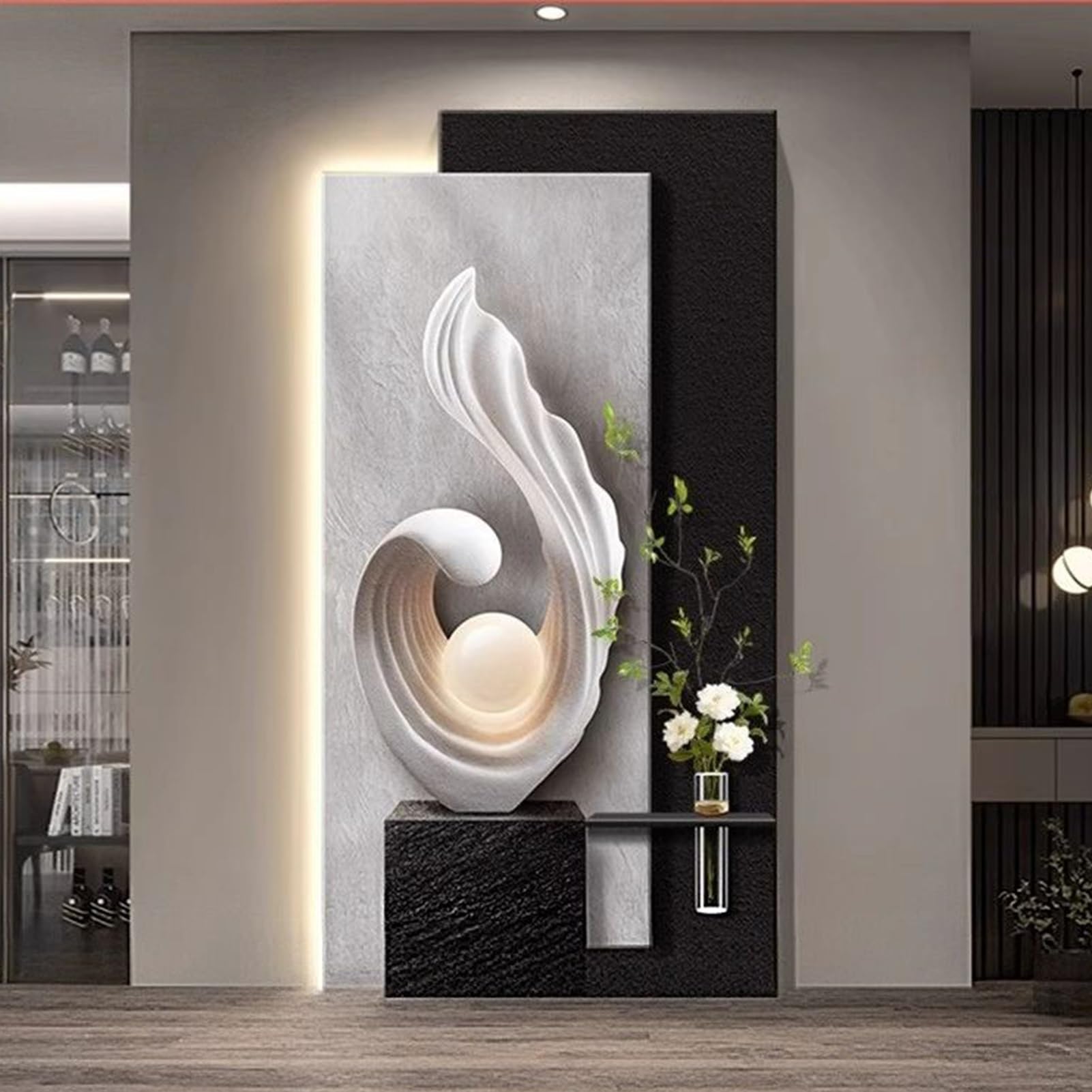 HARELA Sandstone Decor Wall Art Painting 3D Wall Decor Hanging Mural with LED Light, Entrance Foyer Decorative Painting, for Hotel Lobby Living Room