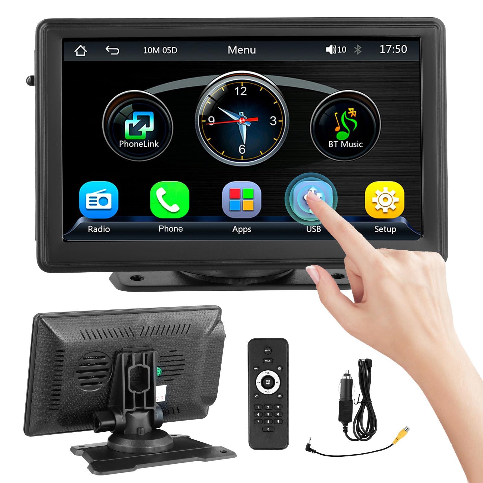 Wireless Carplay Screen for Apple Carplay Android Auto, 7" HD Touchscreen Car Play Screen, 270 ° Rotation Portable Car Tablet with BT 5.1, WiFi, Voice Control, FM, AUX, Mirror Link, AHD