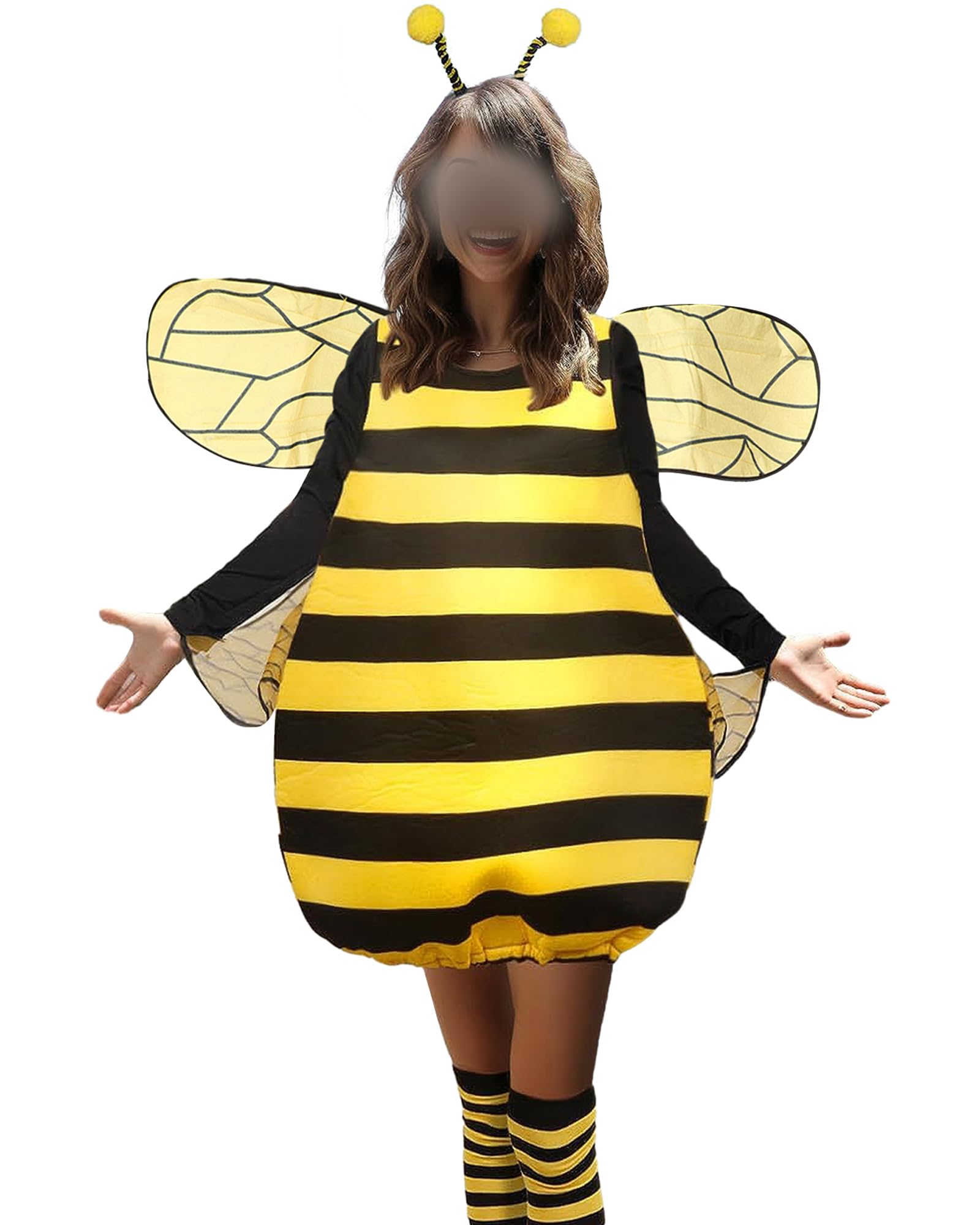 Womens Cosplay Costume Set Halloween Yellow Honey Bee Dress with Wings Headband Leg Sleeves for Party Cosplay Fancy Dress (Yellow, S) โ image 1