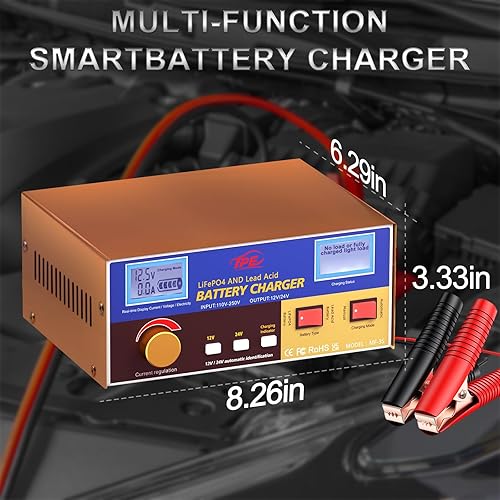 Miniatura 2 de Cargador de batería de litio de 12 V 18 A, pantalla LED de reconocimiento de voltaje, protección de 6 vías, ideal para autos, barcos, motocicletas,