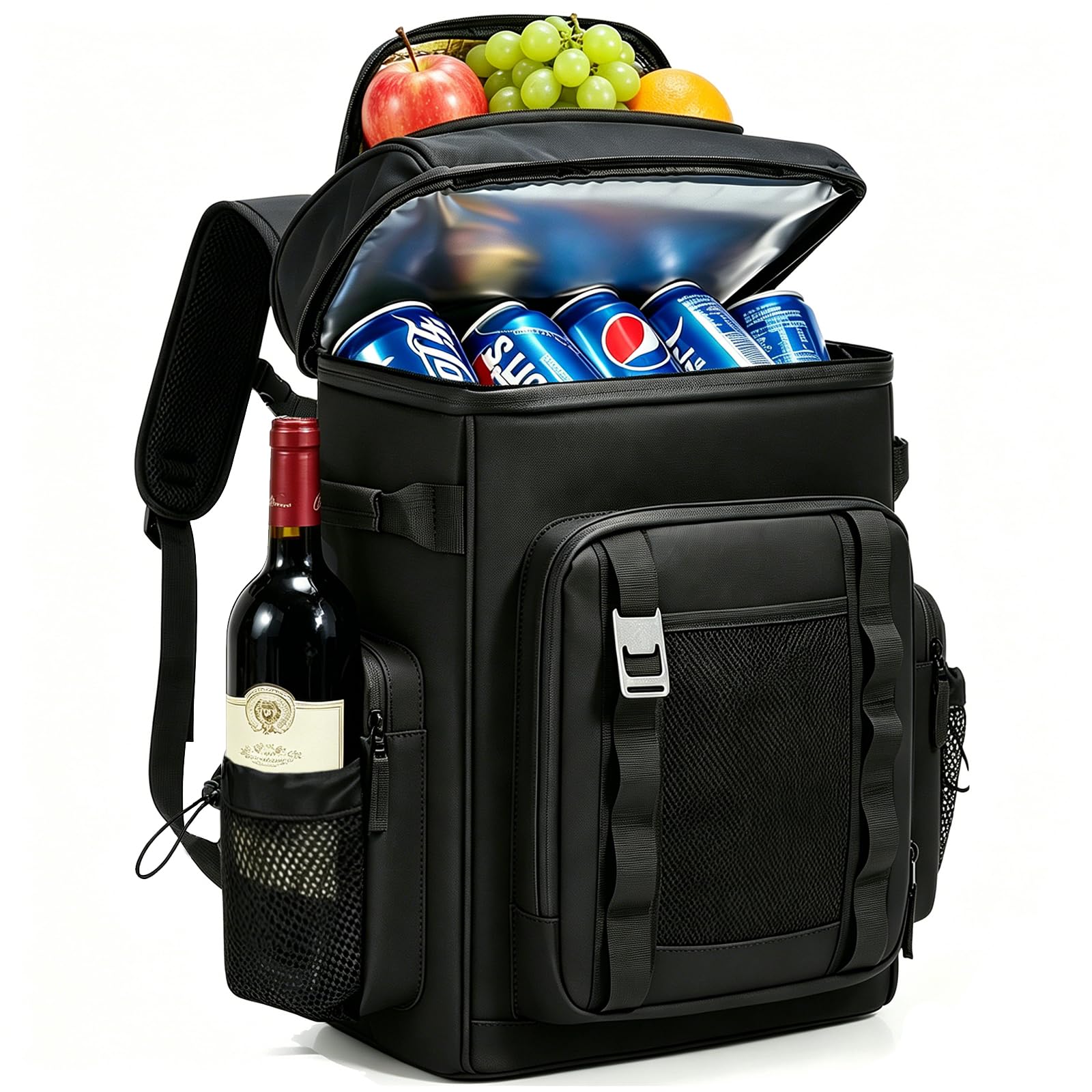 30L 36-Cans Soft Cooler Bag/Cooler Backpack/Cooler Box/Lunch Bag/Cool Bag with Bottle Opener, Large Leakproof Insulated Rucksack for Picnics/Camping/BBQ/Family Outdoor Activities Black
