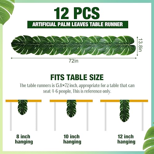 Miniatura 8 de 2 piezas de hojas de palma artificiales de 72 pulgadas de largo, hojas de palma tropicales, camino de mesa de hojas sintéticas para boda, fiesta