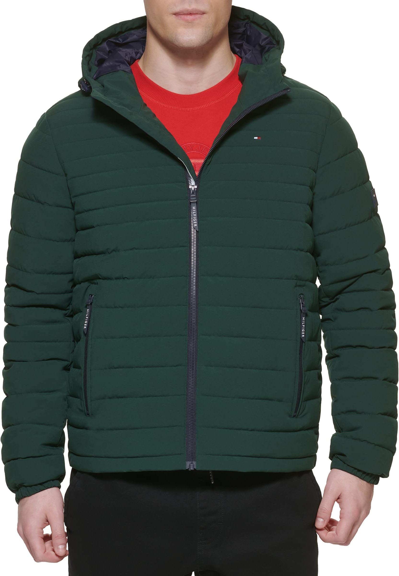 Tommy Hilfiger Mens Stretch Poly Hooded Packable Jacket Stretch Poly Hooded Packable Jacket