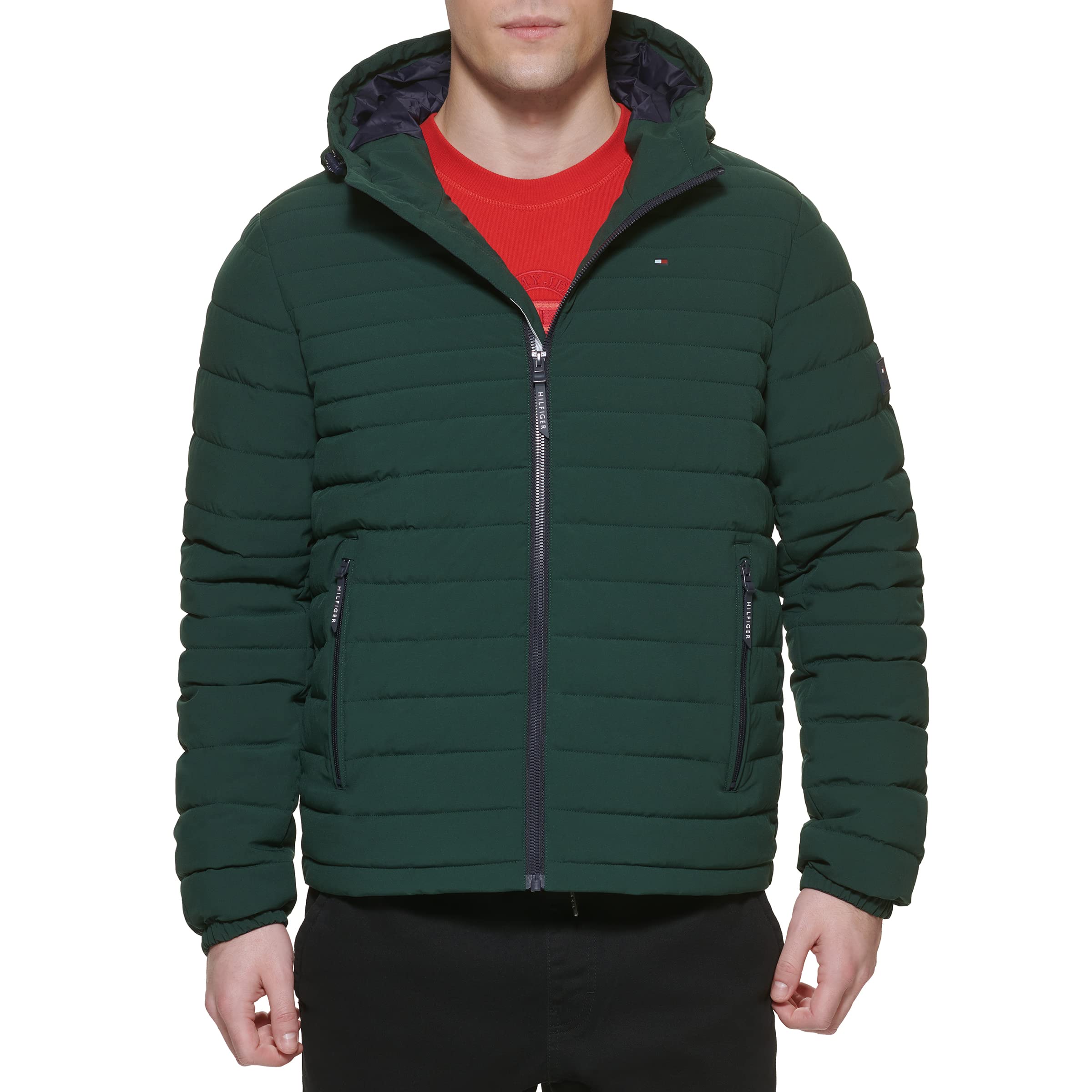 Tommy Hilfiger Mens Stretch Poly Hooded Packable Jacket Stretch Poly Hooded Packable Jacket