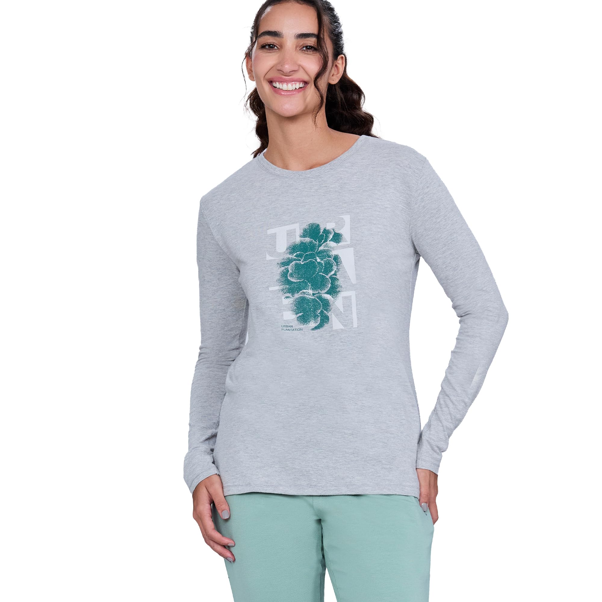 enamor Full Sleeve Crew Neck Regular Length Pull On Basic Crew T-Shirt for Women - Typographic Print, Soft and Breathable Stretch Cotton - E157-picture-33