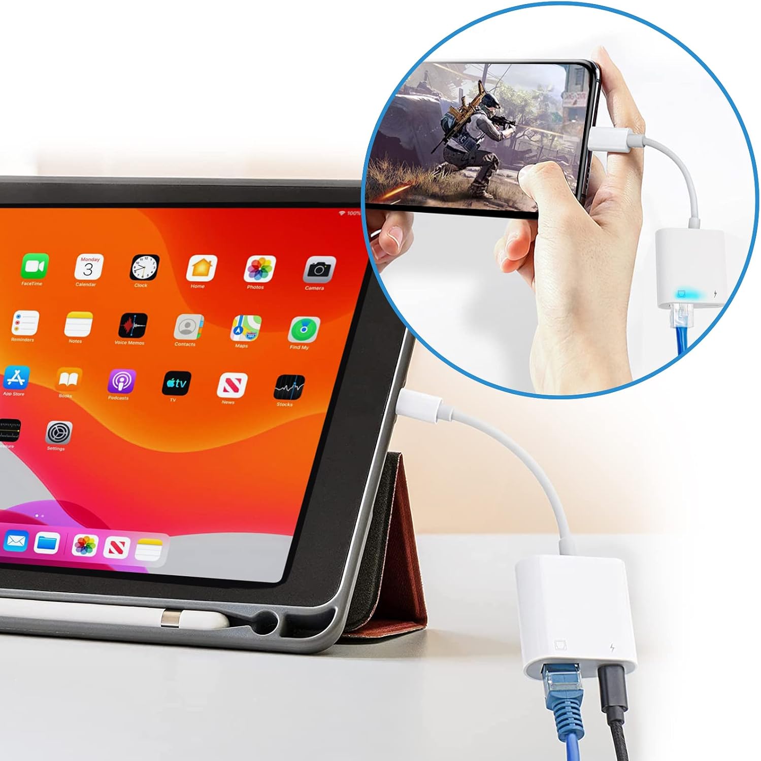 Lightning to Ethernet Adapter, [Compatible with Apple MFi Certified] RJ45 Ethernet LAN Network Adapter, Plug and Play, Supports 100Mbps Ethernet Network with Charge Port, iOS 10.3.3 to iOS 15