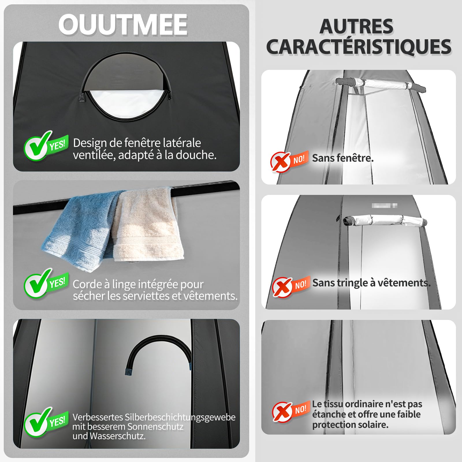 Tente de Douche Pop Up, Tentes de Camping Portable, Cabine de Douche Camping Anti-UV et Pluie, Tente de Toilette pour Randonnée en Plein Air, Plage, Pique-Nique et Pêche