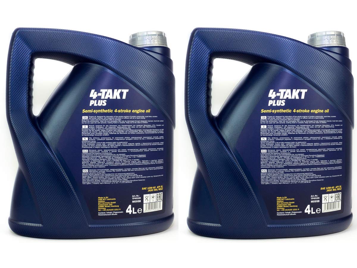 Mannol 4 tempi Plus API SL SAE 10W-40 parzialmente sintetico 8 litri Olio per moto e scooter