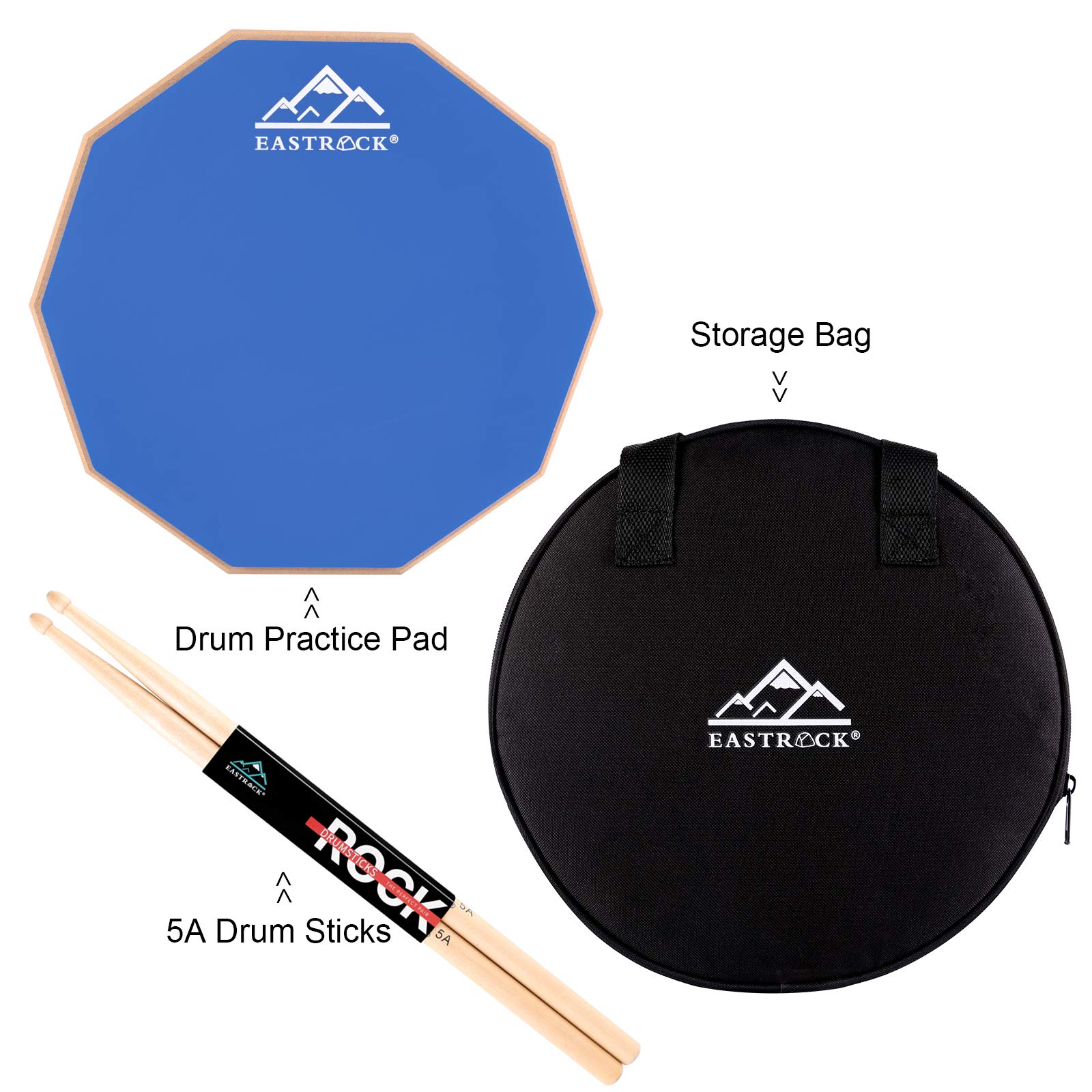 EASTROCK Übungs Drum Pad mit Leisen Drum-Pads Snare Übungs Drum Pad mit Drum Pad Aufbewahrungstasche für 12-Zoll Anfänger Übungs Drum Pad Leises Drumpad Set mit Drumsticks(Blau)
