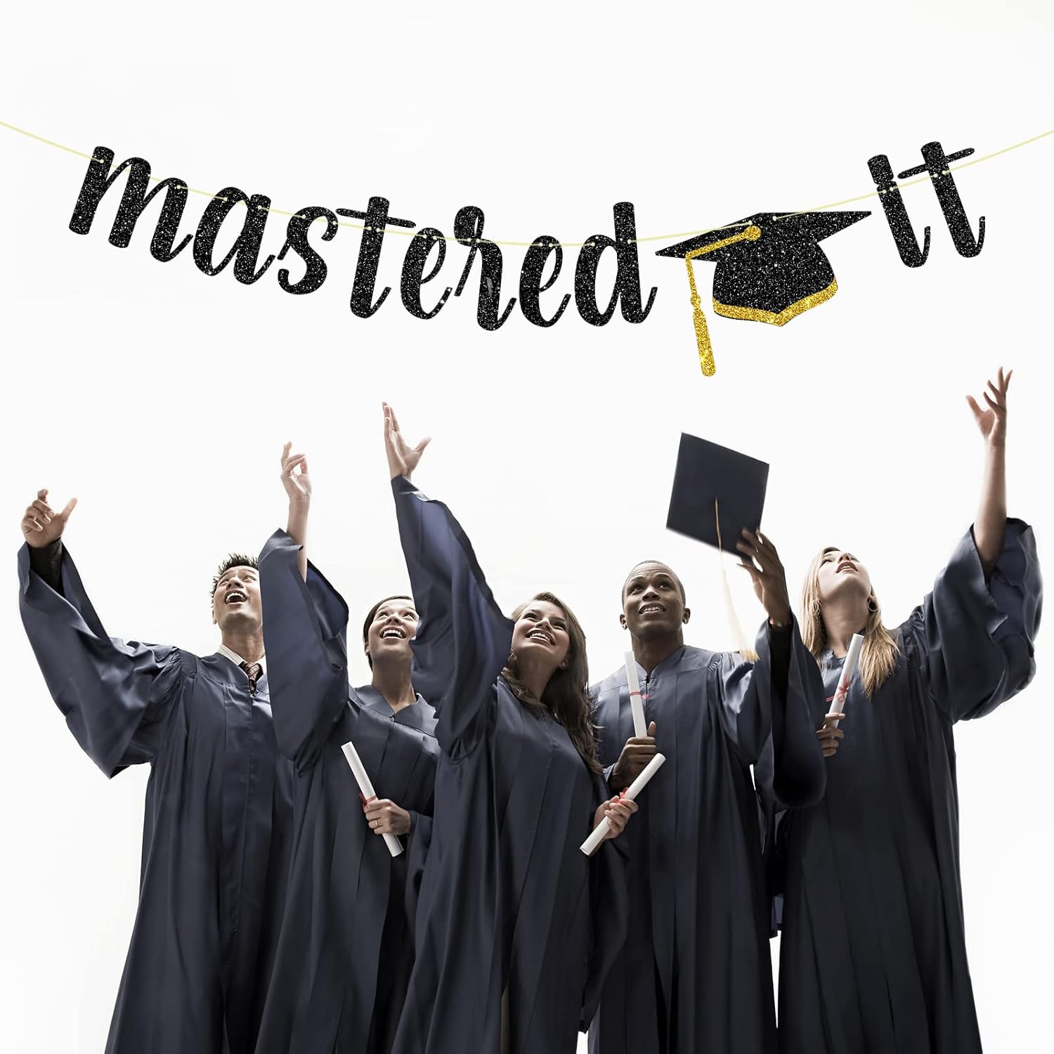 Black Glitter Mastered It Banner - Master's Graduation Banner, Congrats Grad/Happy Graduation Sign - Finally Done Party Decorations - Image 5