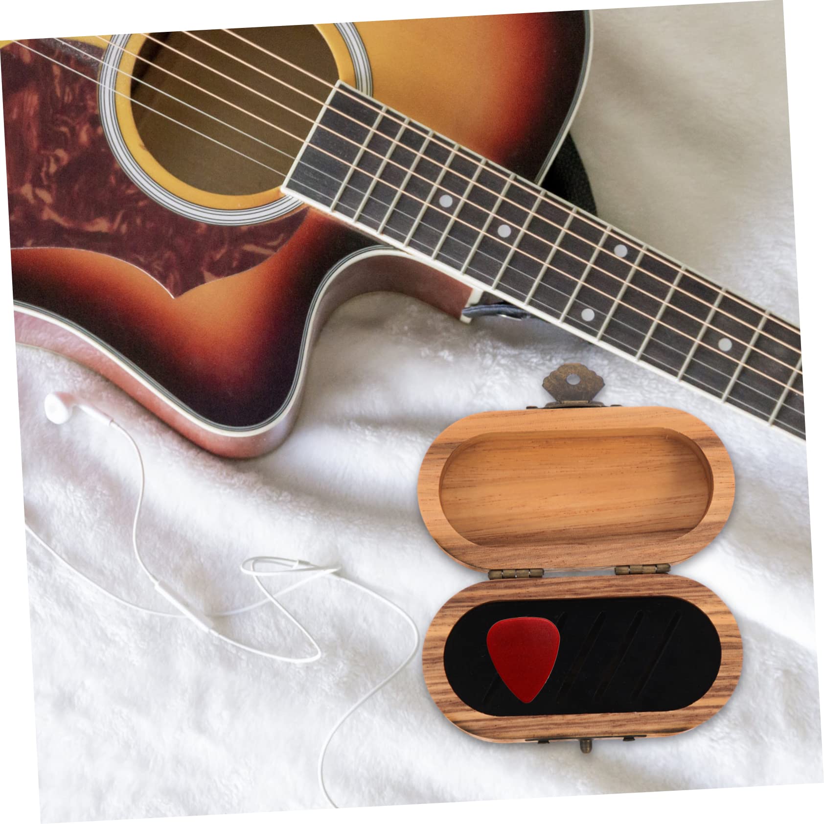 Cabilock Caja De 3 Piezas Caja De Madera para Púa De Guitarra Soporte para Púas De Guitarra De Diseño Retro De Guitarra Caso De Púas De Guitarra Bajo Palanca Antiguo Franela