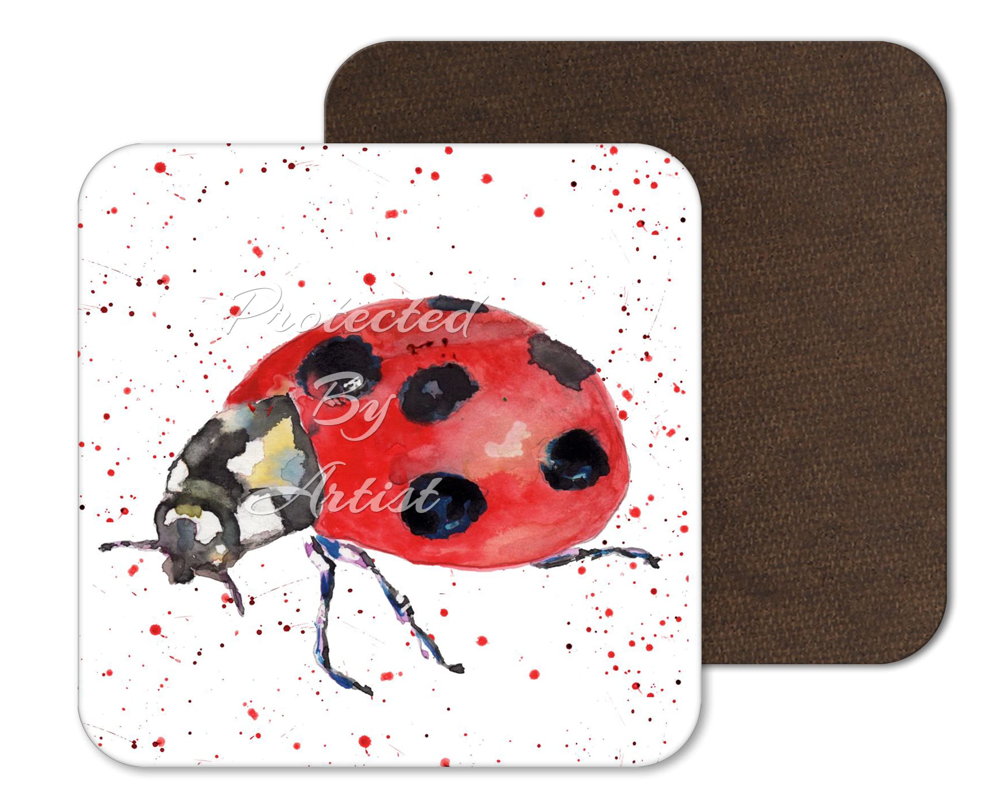 Vixar Coaster Ladybird Animals Coasters Watercolour Art Gift Work Office Dining Tea Coffee (1)
