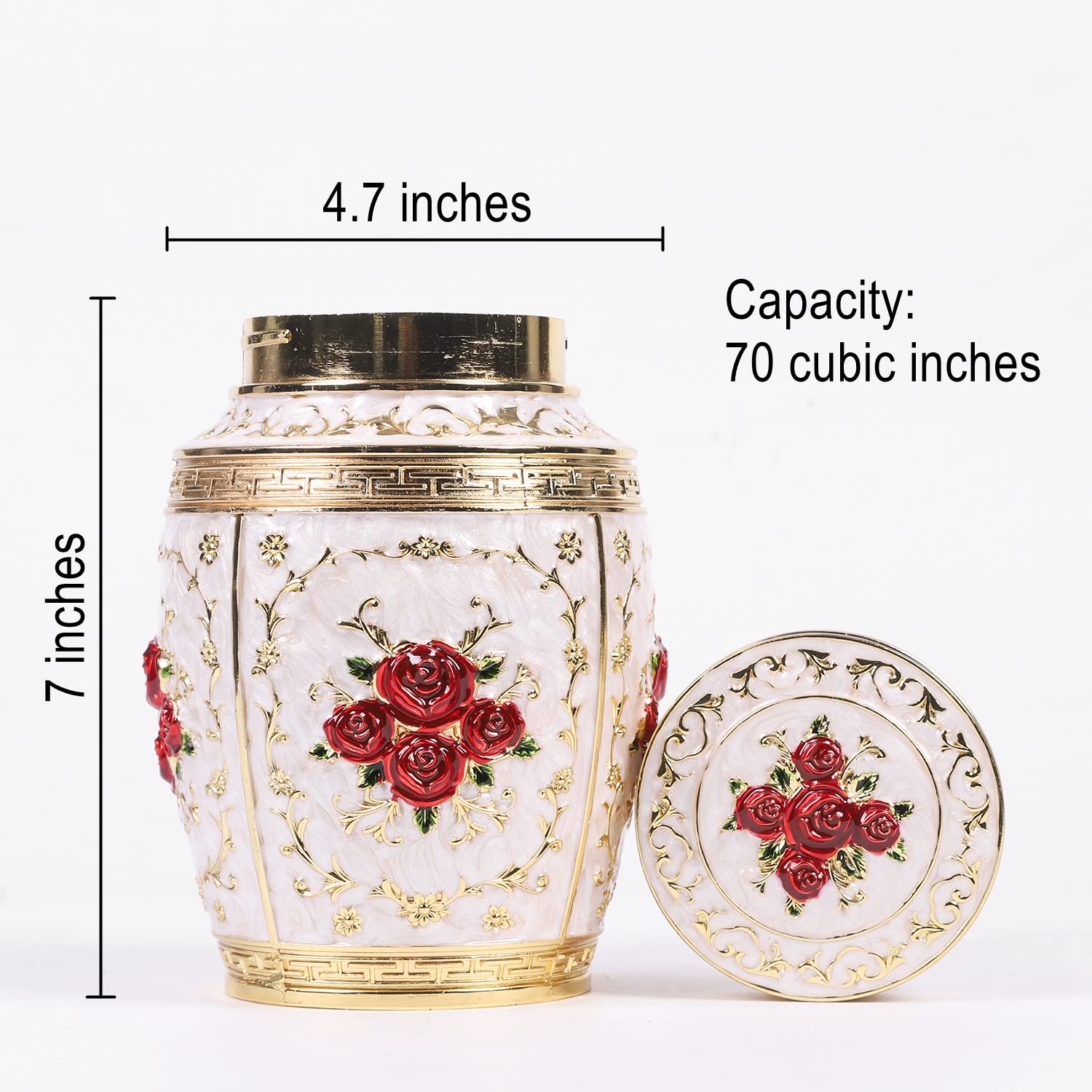 Medium Urn for Human Ashes - Rose Cremation Urn for Ashes Women Mom - Urns for Human Ashes Female Mother Hold 70 Cubic inches of Ashes - Suitable for A Lost Baby or Girl (Gold-Red)