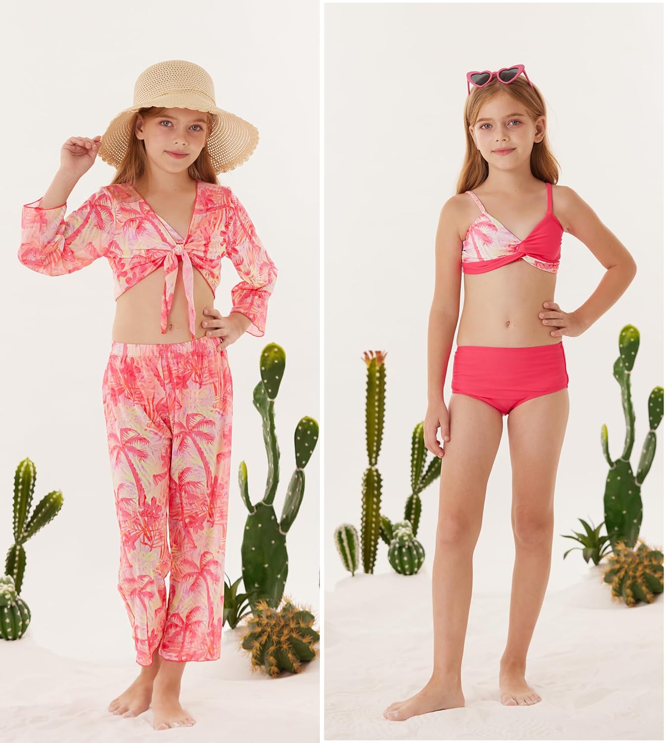 GRACE KARIN Teen Girls Bathing Suits Kids 4 Piece Long Sleeve Swimsuit Kimono Up Pants Bikini Tankini Set Swimwear - Image 6