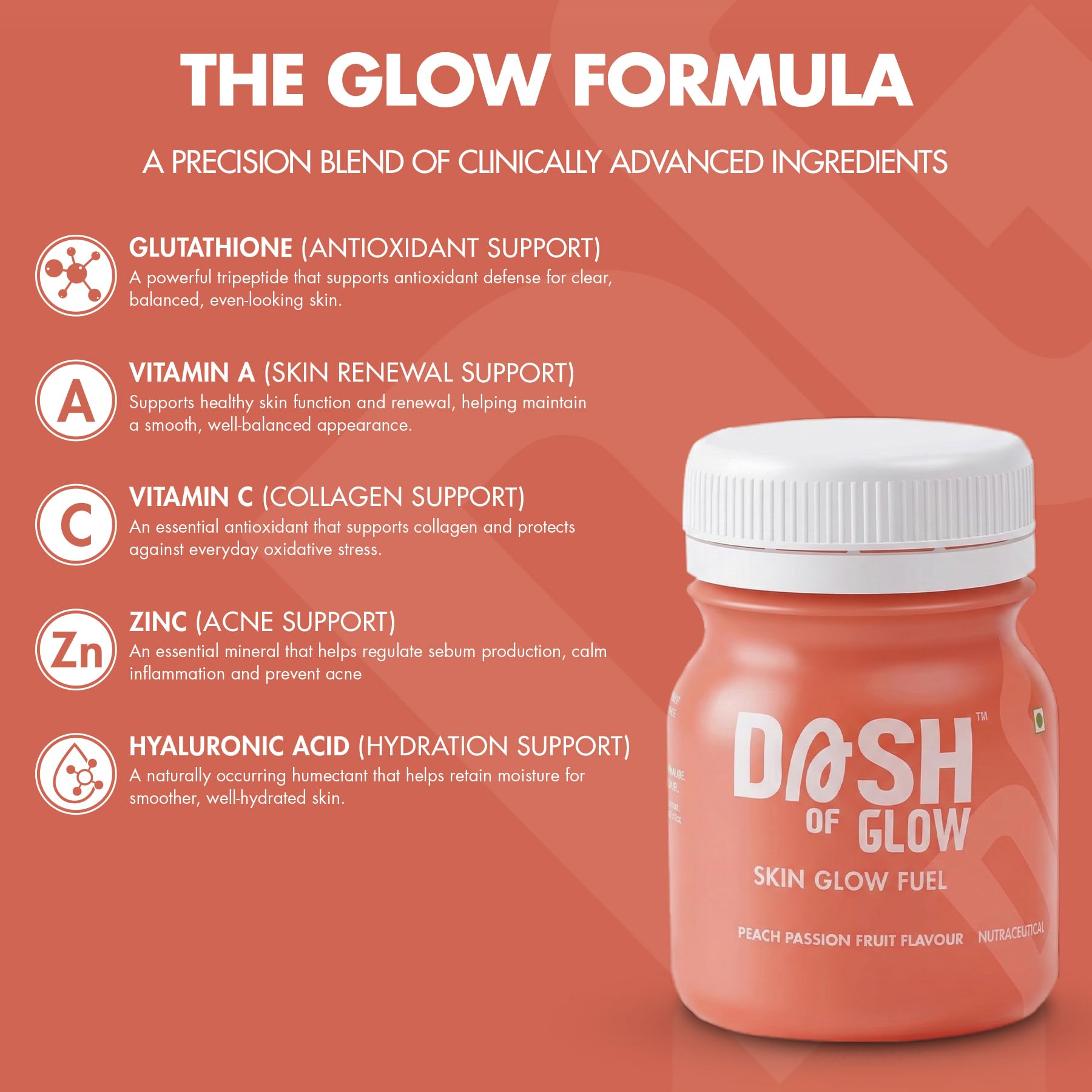 DASH OF GLOW Skin Glow Shots | Supports Pigmentation Control, Acne-Prone Skin & Hydration | Glutathione, Hyaluronic Acid & Vitamin C | Pack Of 6 (6X60 ML) Wellness Shots — Amazon image 4