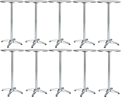 Miniatura 10 de BTEXPERT Juego de 2, Mesa redonda de aluminio para interiores y exteriores de 23.75" de altura de barra de restaurante de 44" de altura fija