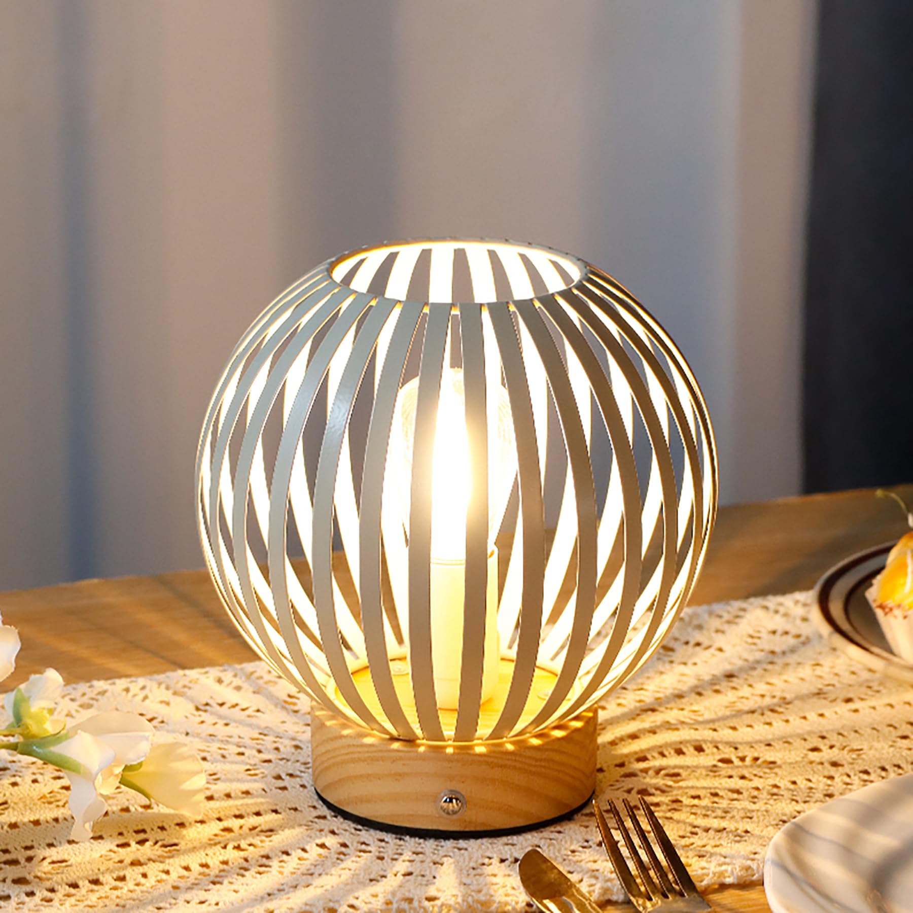 Jhy Design Clear Touch Bedside Table Lamp Metal Cage Led Lantern Wireless Light With Bulb Cordless Accent Lighting For Weddings Parties Patio Events For Indoors Outdoors(Round)