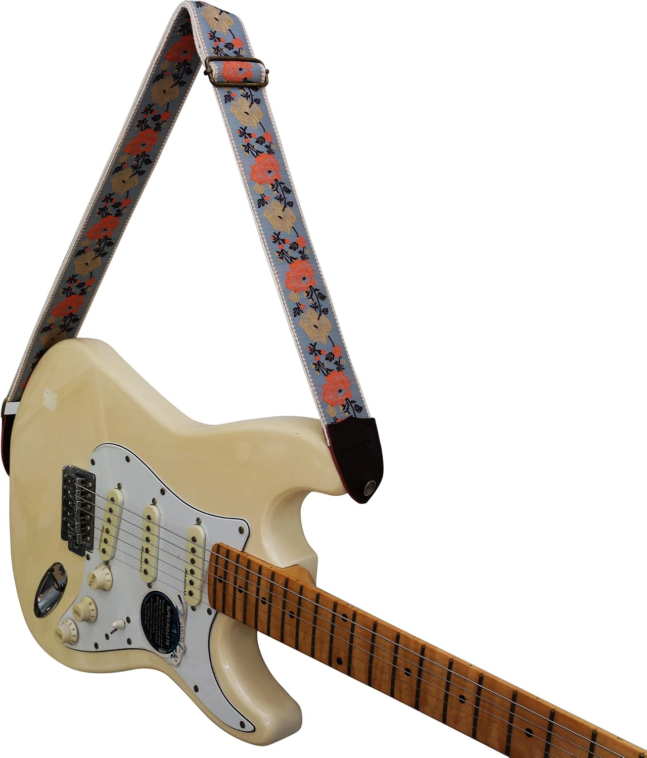 MUSIC FIRST Original Design, 2 inch width (5cm), High End Embroidery Grey Rose Electric Guitar Strap Bass Strap (Grey Rose) image 4