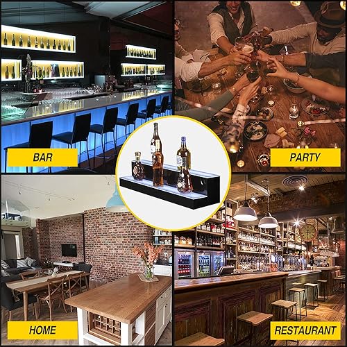 Miniatura 14 de Estante de exhibición de botellas de licor con luz LED desmontable de 24 pulgadas, 3 escalones, estante para botellas de licor, compatible con banco