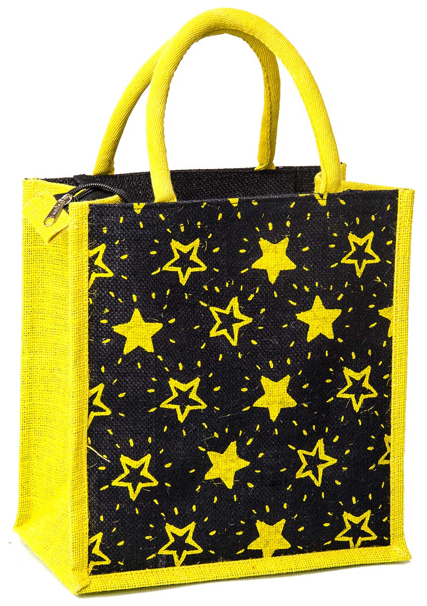 H&B Jute bag for lunch – jute lunch bag, jute handbag, tote bag, printed jute bag, designer jute bag, Tiffin Bag, lunch box bag, cute lunch bag – ZIP, BOTTLE HOLDER - Star (1 Bag - Yellow) (B08K32RGJP) Amazon Price History, Amazon Price Tracker