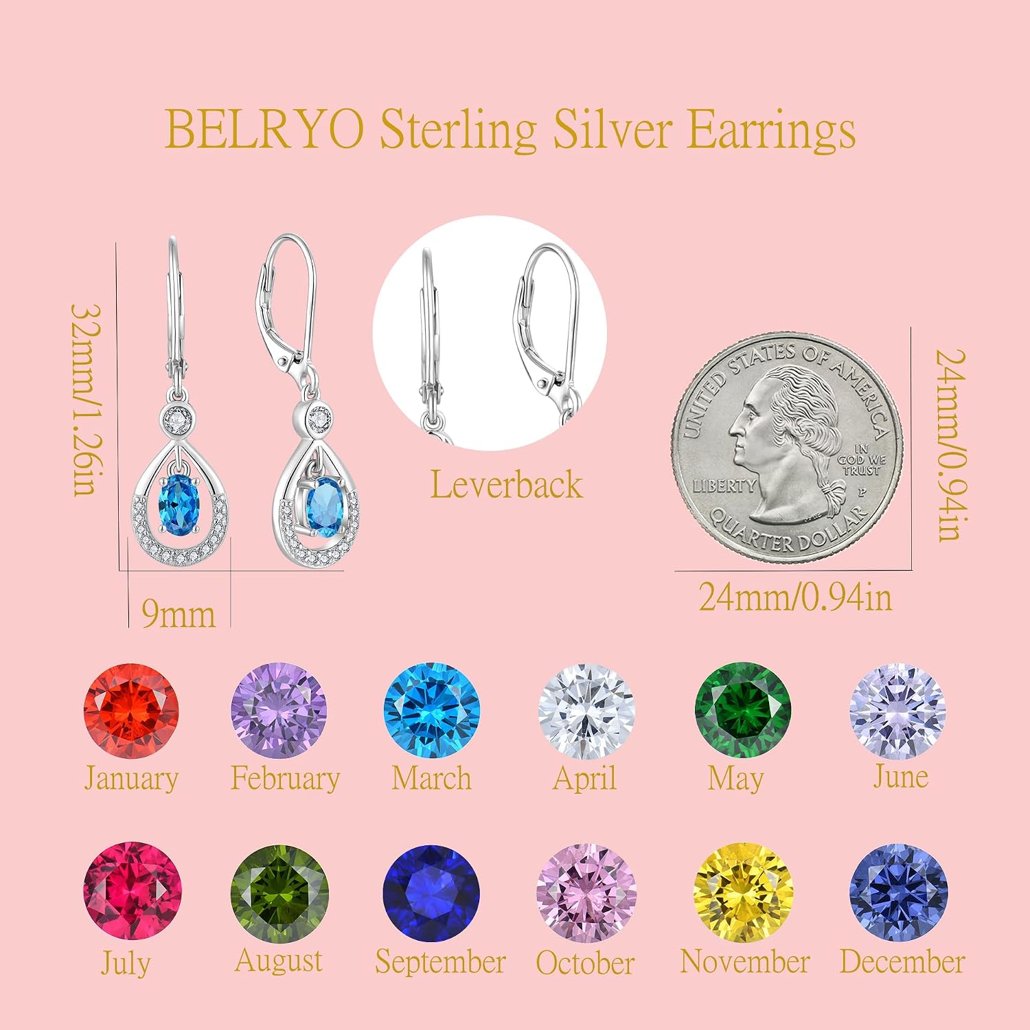 Dangle Drop Earrings 925 Sterling Silver Teardrop Cubic Zirconia Jewelry Leverback Earrings Birthday Christmas Anniversary Jewelry Gift for Women