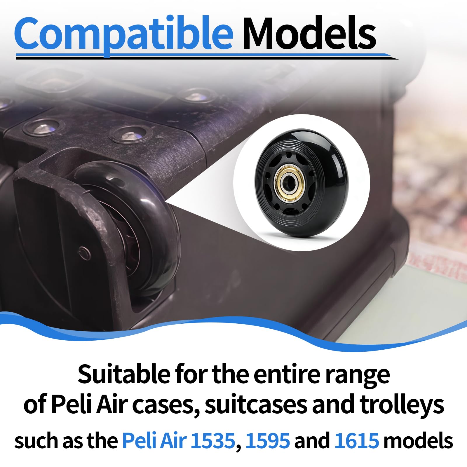 Kofferrollen Ersatzrollen Luggage Koffer Rollen Ersatz - 2X Ersatzrollen Koffer für Peli Air 1615/1595/1535 mit Kugellagern für Leises und Leichtes Rollen, Robuste Kofferräder für Reisen und Alltag